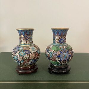 Elegant Floral Cloisonné Vases - Set of Two
